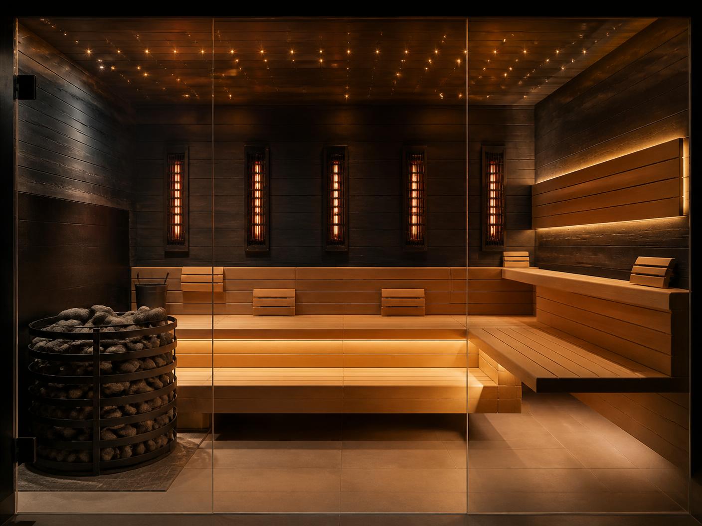 Detalle interior de una sauna híbrida
